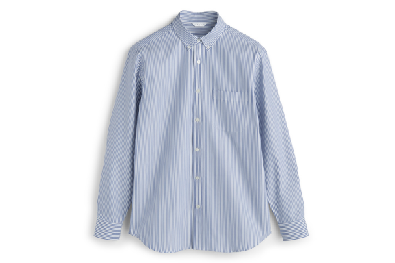 コットンオックスフォード シャツ _ネイビーストライプ